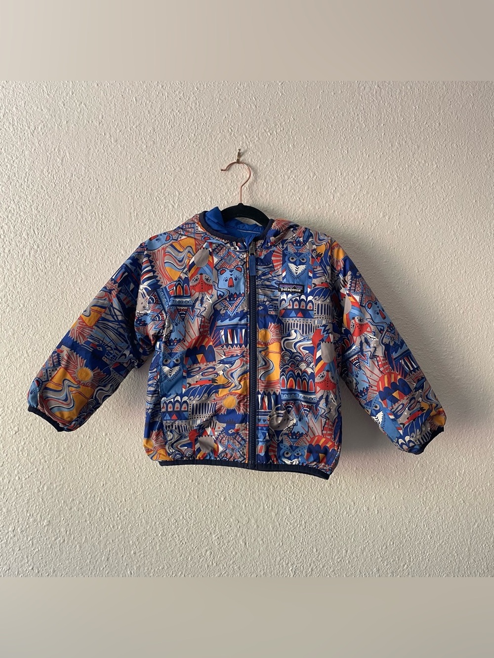 Patagonia Kids Hooded Reversible Jacket STY 60188 Blue Quilted Print